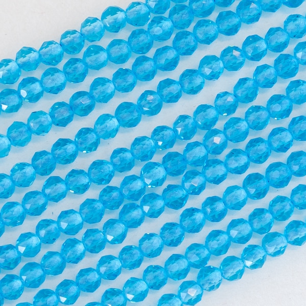 3mm Faceted Glass Beads - Transparent Aqua Crystal - 15 inches