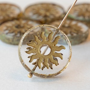 Czech Glass Sun Coin Beads - Czech Glass Beads - 22mm Coin Beads - Crystal with Gold Wash - 1 Bead