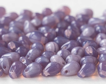 100 - 4x6mm Glass Teardrop Beads - Czech Glass Beads - Mermaids Tears - Fringe Beads - Purple Opaline  - 100