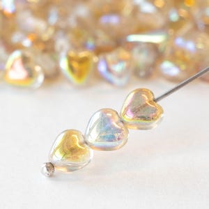 25 - 6mm Glass Heart Beads - Czech Glass Beads - Crystal Lemon Rainbow - 25 hearts