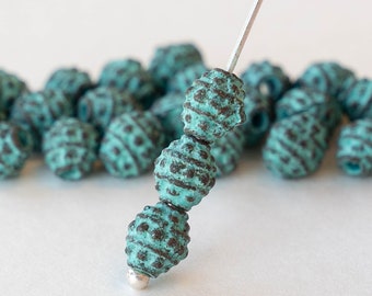 Mykonos Green Patina Beads - Mykonos Beads - 6mm Oval Bali Beads - Jewelry Making Supply - Made In Greece - Choose Amount