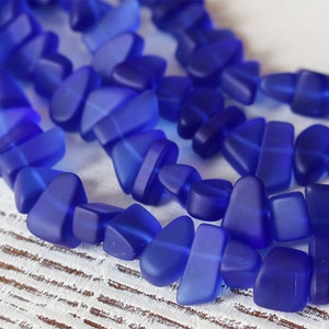 Cobalt Sea Glass Beads Beach Glass Pebbles Frosted Glass Beads Jewelry Making Supply 8 inches Recycled Cobalt Glass Beads image 1