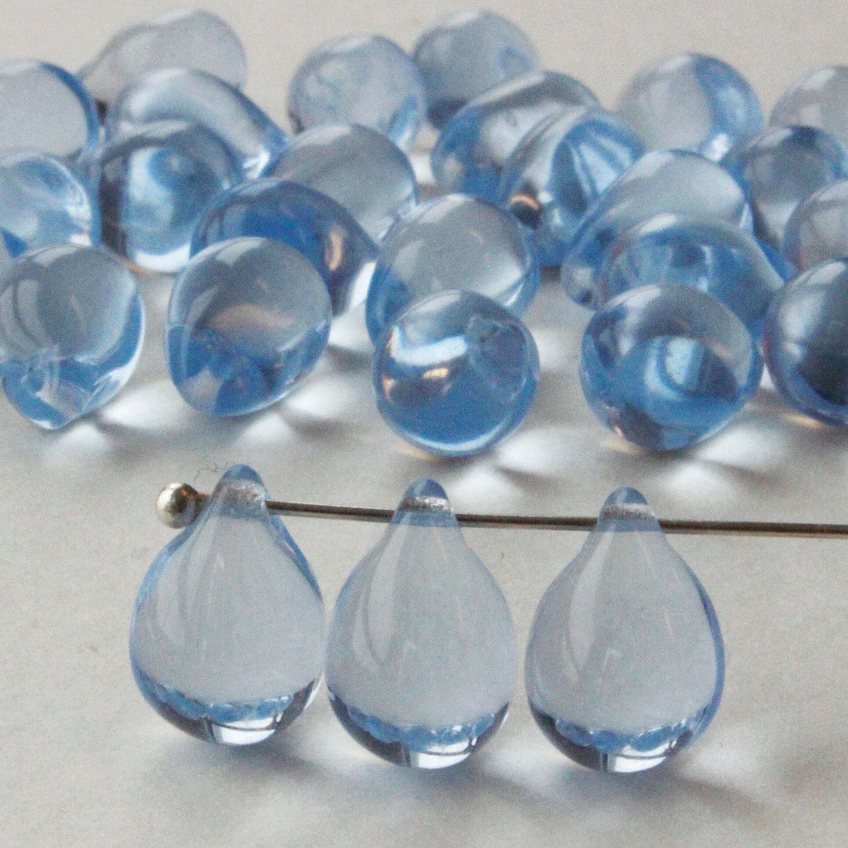 100 4x6mm Glass Teardrop Beads Czech Glass Beads Mermaids Tears Fringe Beads  Aqua Blue 100 