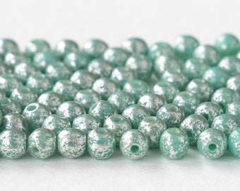 120 - 3mm Round Beads - Czech Glass Beads - Opaque Seafoam Green with Silver Dust  - 120 Beads