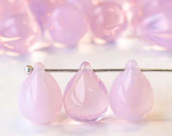 10x14mm Large Glass Teardrop Beads For Jewelry Making - Smooth Briolette - Pink Opaline - Choose Amount