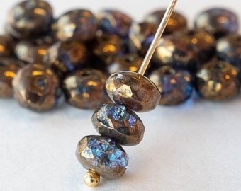 25 - 5x7mm Rondelles - Sapphire Blue with Gold Luster - Czech Glass Beads - 25