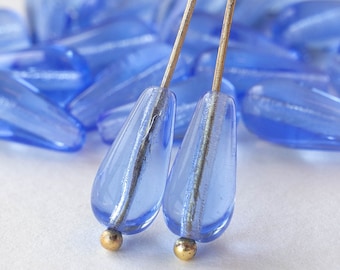 Long Drill Glass Teardrop Beads For Jewelry Making - Czech Glass Beads - 13x6mm Czech Teardrop - Light Blue Glass Beads - 20 Drops