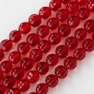 30 - 8mm Glass Melon Beads - Czech Glass Beads - Transparent Red - 30 beads
