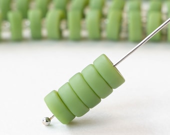 Glass Heishi Beads - Disk Spacer 9x3mm - Opaque Olive Green - 72 beads