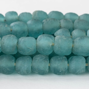 15mm Round Glass Beads From Ghana Africa - Recycled Glass - Seafoam - 10 inches