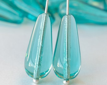 20x9mm Long Drilled Glass Teardrop Beads - Czech Glass Beads - Seafoam - 10 or 20 beads