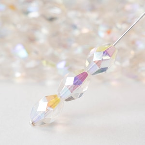 12x8mm Oval Bead - Czech Glass Beads - Faceted Oval Firepolished Beads - Crystal with Aurora Borealis  - 10 Beads