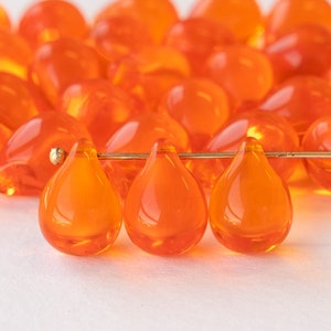 12 or 24 10x14mm Teardrop Beads Jewelry Making Supply Large Glass Teardrop Orange Hyacinth Choose Amount image 1