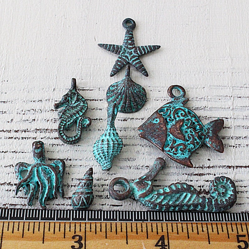 Mykonos Green Patina Beads 15mm Scallop Shell Charm Beads For Jewelry Making Supply Verde Gris Beach Theme Choose Amount image 5