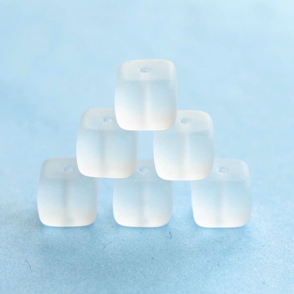 11mm Frosted Glass Beads - Large Cube Beads -  Crystal Matte - Choose Amount