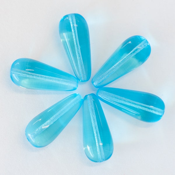 20pcs - 20x9mm Long Drop Beads - Glass Teardrop Beads  For Jewelry Making - Czech Glass Beads - Aquamarine