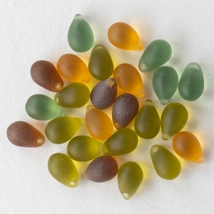 25 6x9mm Teardrop Mix Frosted Glass Beads Czech Glass Beads For Jewelry Making Supplies 9x6mm 25 Pieces Smooth Briolette Beads image 2