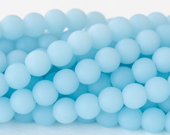 16 Inches - 8mm Round Beads For Jewelry Making - Opaque  Light Aqua - 16 inches