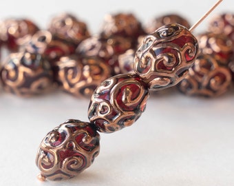 Perles de verre faites main - Perles de chalumeau tchèques - Perles de verre tchèques pour la fabrication de bijoux - Perles ovales de 15 x 10 mm - Rouge - Quantité au choix