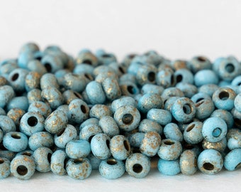 0/6 Size 6 Seed Beads - Czech Seed Beads For Jewelry Making - Opaque Seed Beads - Opaque Aqua with Gold Dust - Choose Amount