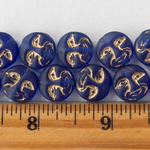 15 13mm Glass Moon Coin Czech Glass Beads Navy Blue with Gold Wash 15 beads image 4