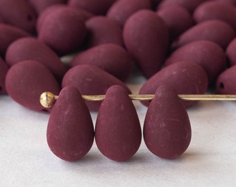 6x9mm Teardrop Beads For Jewelry Making - Czech Glass Beads - Terra Intensive Beads - Frosted Teardrops - Deep Red Brown-  50 beads