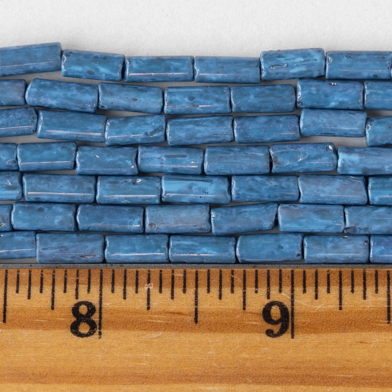 9x4mm glass Tube Beads Bohemian Beads Czech Glass Beads 9x4mm Mottled Teal 20 or 60 Inches image 6