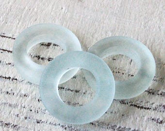 Sea Glass Rings - Cultured Seaglass Beads - Jewelry Making Supply - 17mm Ring - Lt Coke Green