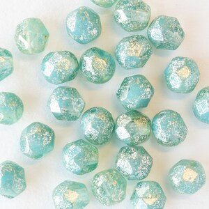 25 - 6mm Round Firepolished Bead - Czech Glass Beads - Seafoam with Silver Dust - 25 Beads