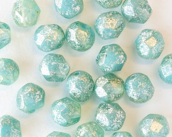 25 - 6mm Round Firepolished Bead - Czech Glass Beads - Seafoam with Silver Dust - 25 Beads