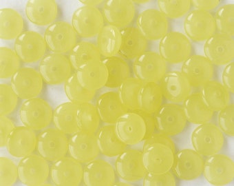 50 - 6mm Smooth Rondelle Beads - Czech Glass Beads - 6mm Spacer Disk Beads - Opaline Lemon Yellow - 50 beads