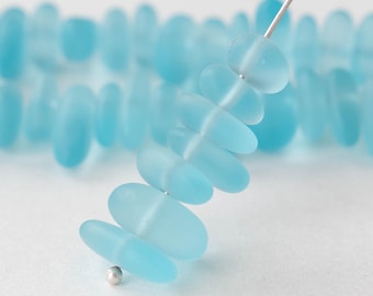 Faux Sea Glass Pebbles Beads - Recycled  -- Light Aqua Blue ~ 8 inches