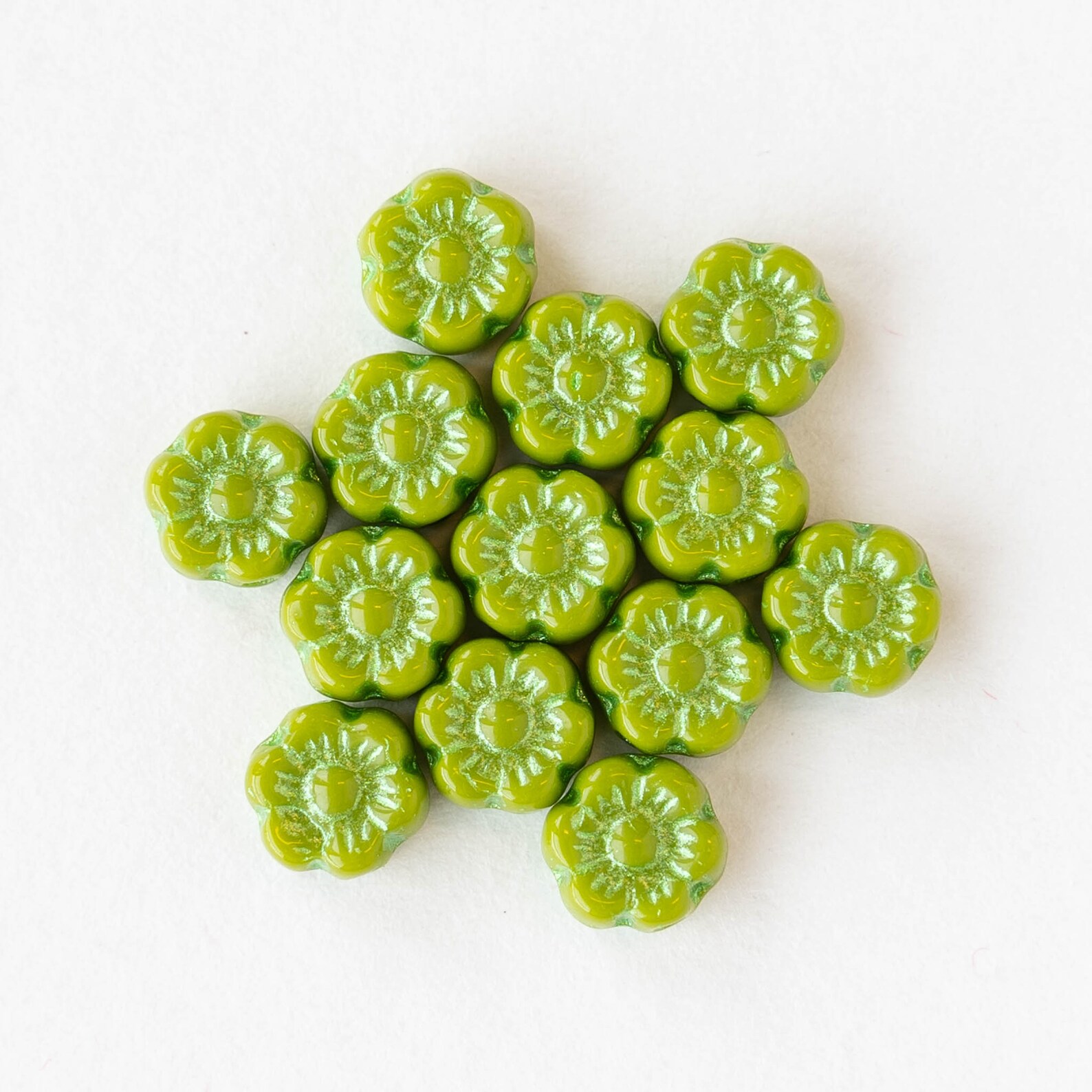 6mm Glass Flower Beads Czech Glass Beads Lime Green With Etsy