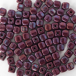 100 - 4mm Cube Beads - Czech Glass Beads -  Opaque Red with Pink Luster - 100 beads