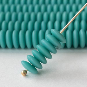 7mm  Smooth Rondelle Beads For Jewelry Making - Smooth Rondelle - Czech Glass Beads - Green Turquoise Matte - 50 Beads