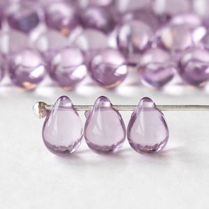 75 - 5x7mm Glass Teardrop Beads For Jewelry Making - Smooth Glass Teardrops  - Glass Briolette Beads - Czech Glass Beads - Lilac