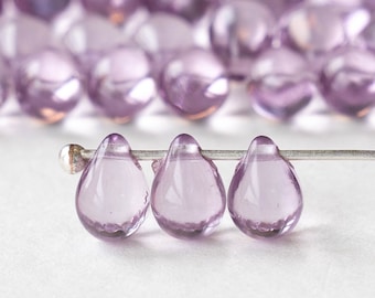 75 - 5x7mm Glass Teardrop Beads For Jewelry Making - Smooth Glass Teardrops  - Glass Briolette Beads - Czech Glass Beads - Lilac