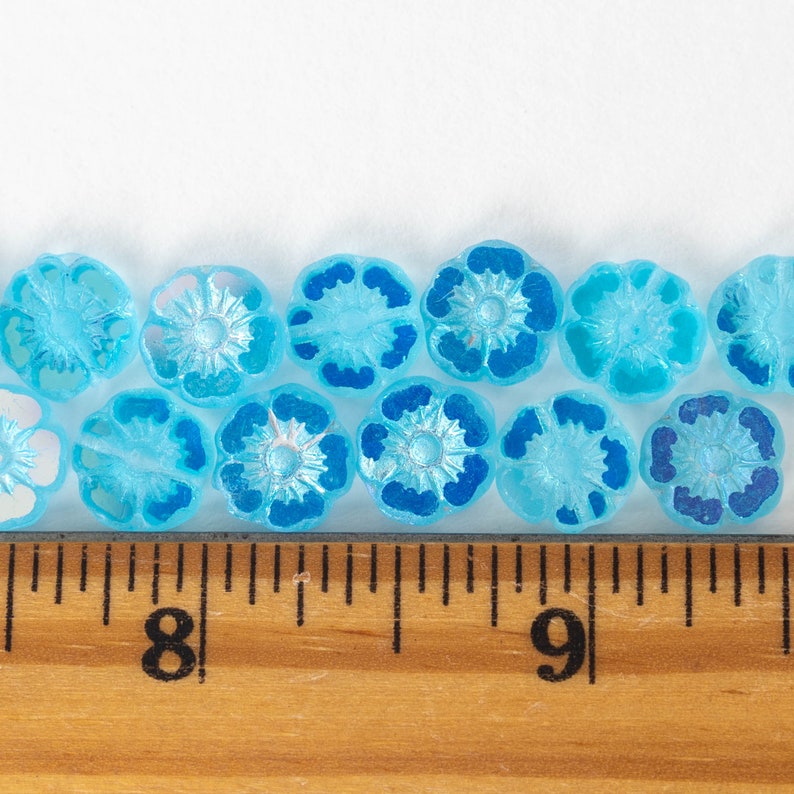 9mm Glass Flower Beads Czech Glass Beads Light Aqua Blue 16 beads image 4