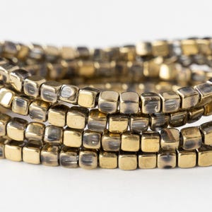 40 - 4mm Glass Cube Beads - Czech Glass Beads - Crystal Gold Mix - 40 beads