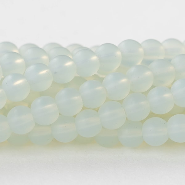 16 Inches - 6mm Round Sea Glass Beads For Jewelry Making - 6mm Recycled Sea Glass Beads 6mm -  Frosted Glass Beads 6mm - Opaline Moonstone