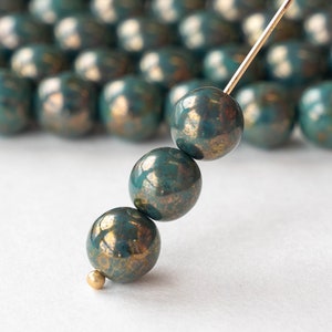 8mm Round Glass Beads For Jewelry Making - Czech Glass Beads - 8mm Druk -  Opaque Dk. Turquoise Bronze Picasso Beads (25 beads)