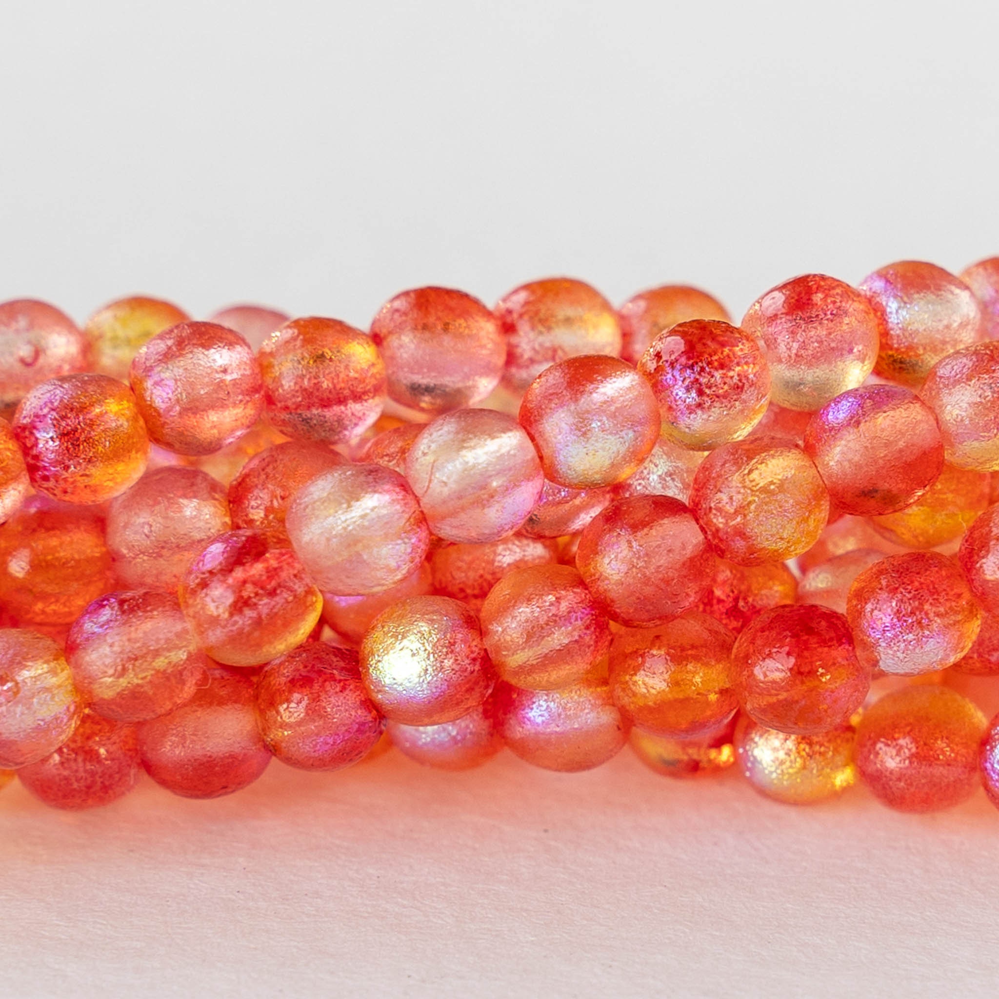 4mm Round Beads Etched - Glass Beads For Jewelry Making - Czech Glass Beads - 4mm Druk Beads 4mm  - Etched Glass Beads - Orange