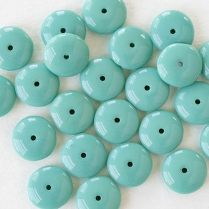 30 - 10mm Smooth Rondelle Beads - Czech Glass Beads - Disk Beads - Opaque Green Turquoise - 30 beads