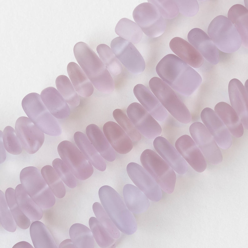 Sea Glass Beads For Jewelry Making Beach Glass Pebbles Recycled Glass Beads Cultured Sea Glass Lilac 8 inches image 2