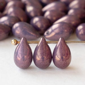 40 - 6x9mm Glass Teardrop Beads - Czech Glass Beads - Purple Bronze Luster -  40 beads