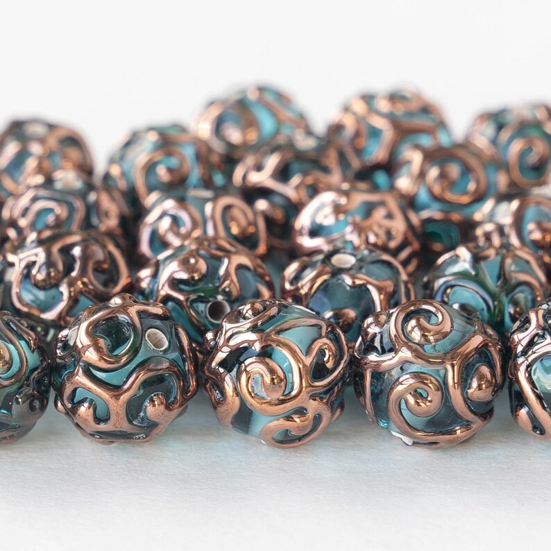 10mm Round Handmade Glass Lampwork Beads Czech Glass Beads 10mm Round Beads Aquamarine 2, 6 or 12 beads image 2