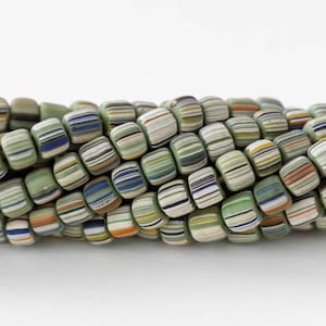 Glass Java Beads - Opaque Green with Stripes - Gooseberries - Whole or Half Strand