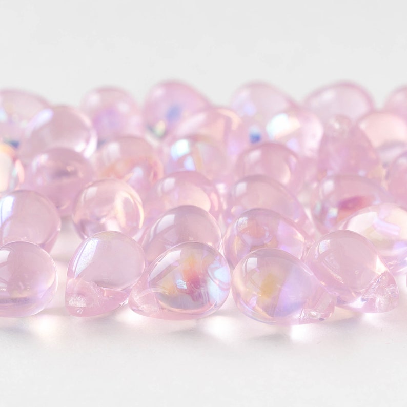 12 or 24 10x14mm Glass Teardrop Beads Czech Glass Beads Aurora Borealis Pink AB Choose Amount image 4