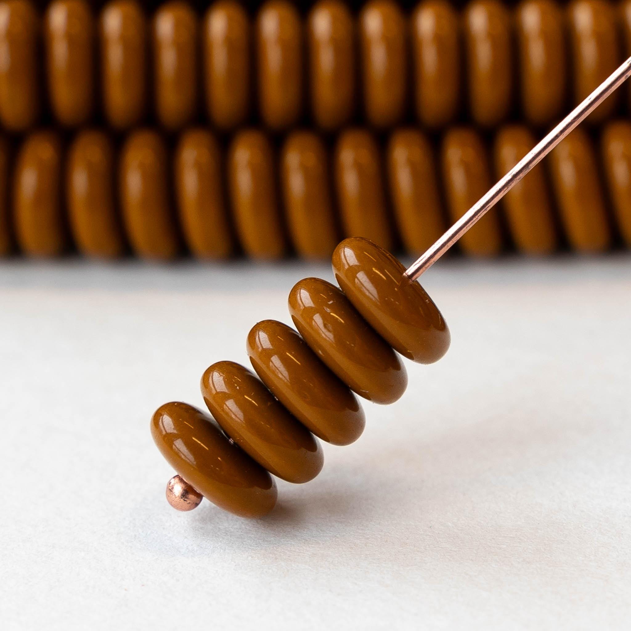 8mm Glass Rondelle Beads - Opaque Brown - 30 Beads - Czech Glass