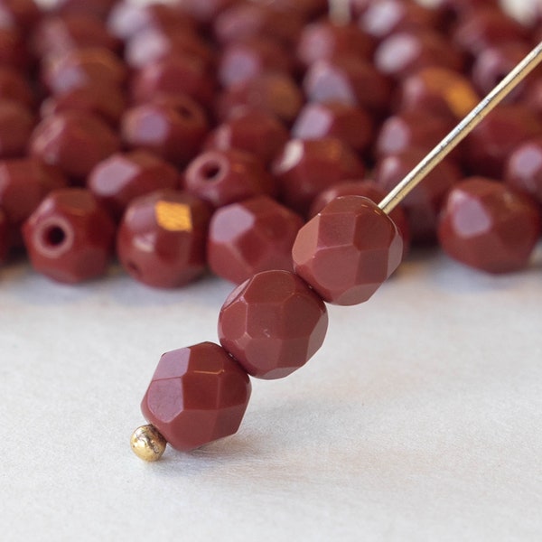 50 - 6mm Round Firepolished Bead - Czech Glass Beads For Jewelry Making - Opaque Rusty Red  - 50 Beads